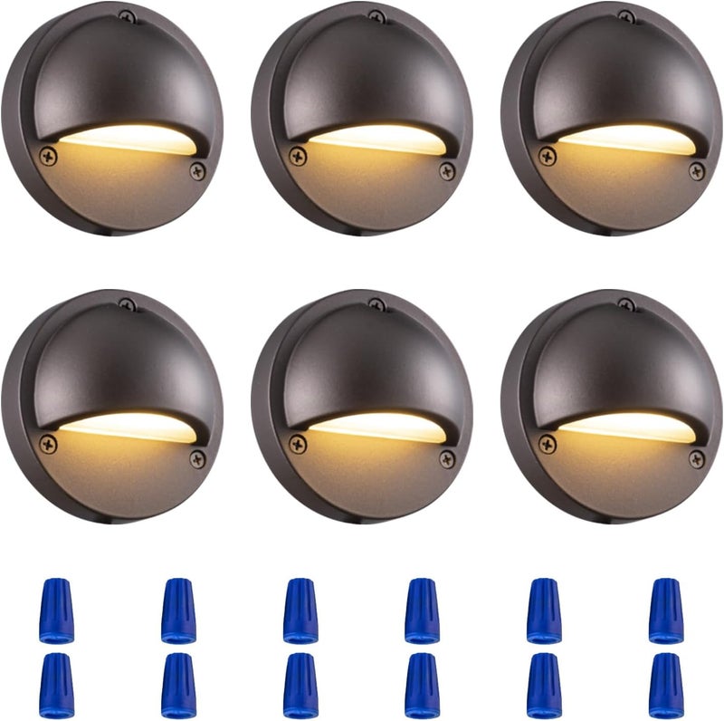 BTNHPLite LED Low Voltage Deck Lights 2700K Landscape Railing Fence Light 180LM 12-24V AC/DC Aluminum Housing Outdoor Step Lights IP65 with Wire Nuts 4FT Corded ORB Finish 3.74 Inch Diameter 6-Pack - Image 1